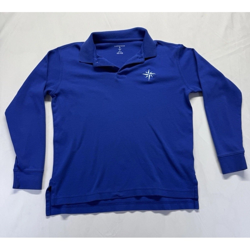 Land's End Youth M 10-12 blue Long‎ Sleeve Polo Shirt casual preppy